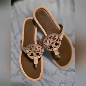 Tory Burch Miller Thong Snakeskin Python Embossed Sandals Flip Flops 8.5